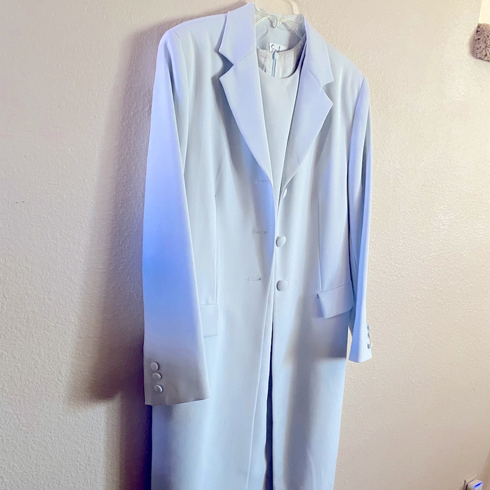 Beautiful baby blue dress with matching dress coat.